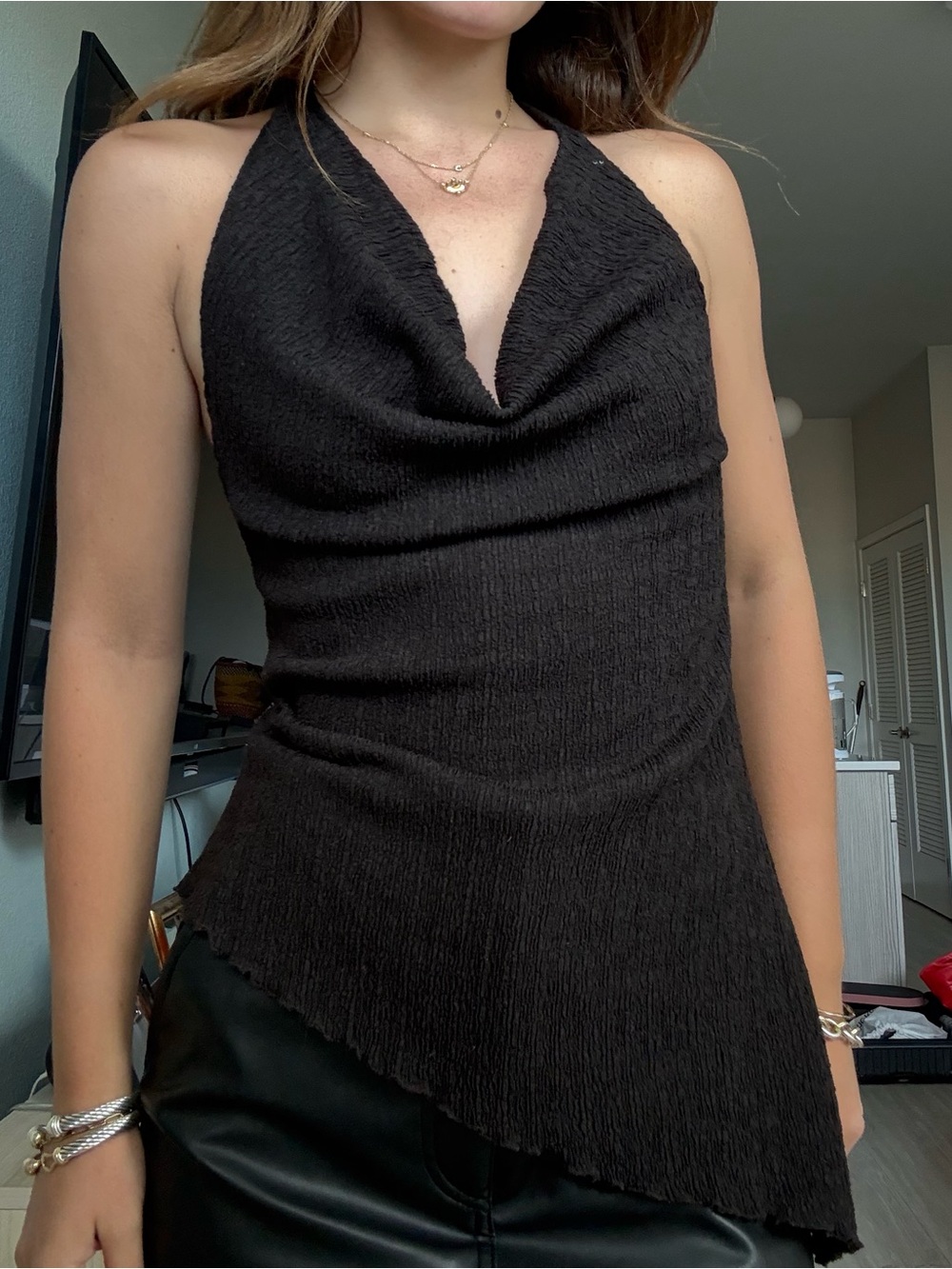 Zara Black Halter Cowl Neck Camisole